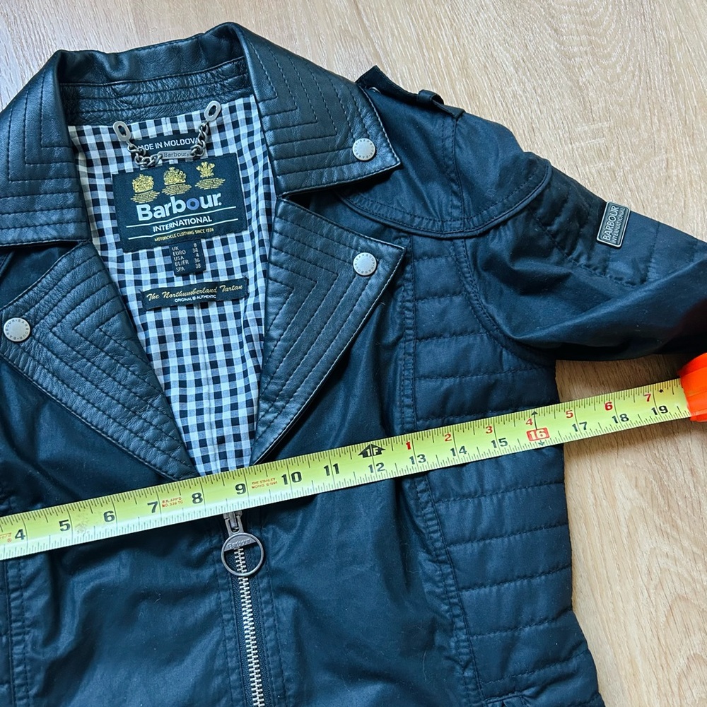 Barbour Women's Black Jacket Barbour Moto Jacket Women 4 Black Streak Tartan Zip - Picture 6 of 9